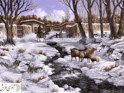 نخ و نقشه تابلو فرش روستا در زمستان - 388